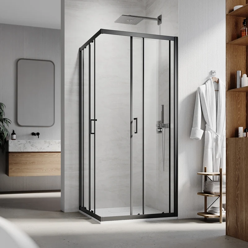 Cabine de douche d'angle, paroi de douche en verre trempé de sécurité de 5 mm, hauteur 195cm, noir