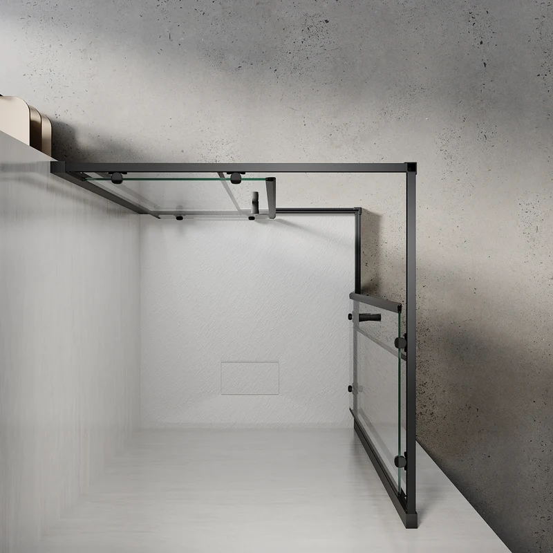 Cabine de douche d'angle, paroi de douche en verre trempé de sécurité de 5 mm, hauteur 195cm, noir