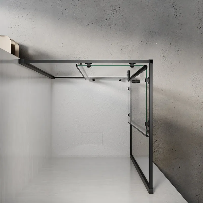 Cabine de douche d'angle, paroi de douche en verre trempé de sécurité de 5 mm, hauteur 195cm, noir