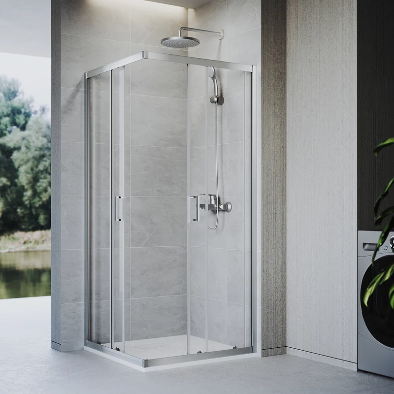 Cabine de douche, à entrée d'angle avec cadre en aluminium et verre trempé de sécurité de 6 mm