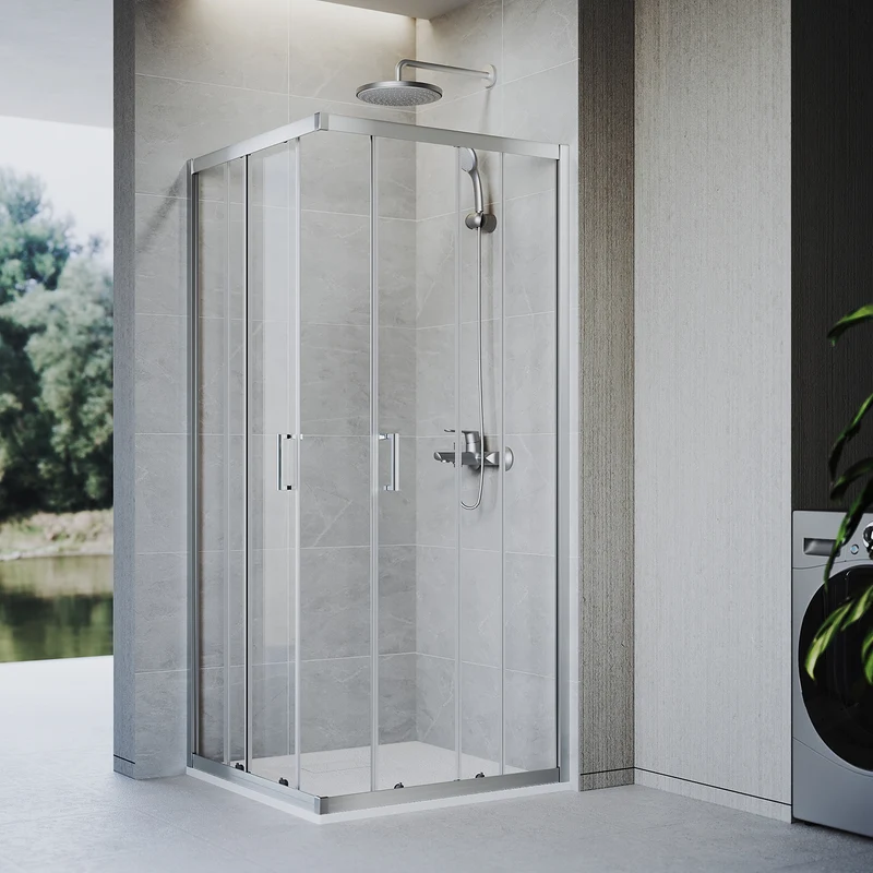 Cabine de douche, à entrée d'angle avec cadre en aluminium et verre trempé de sécurité de 6 mm