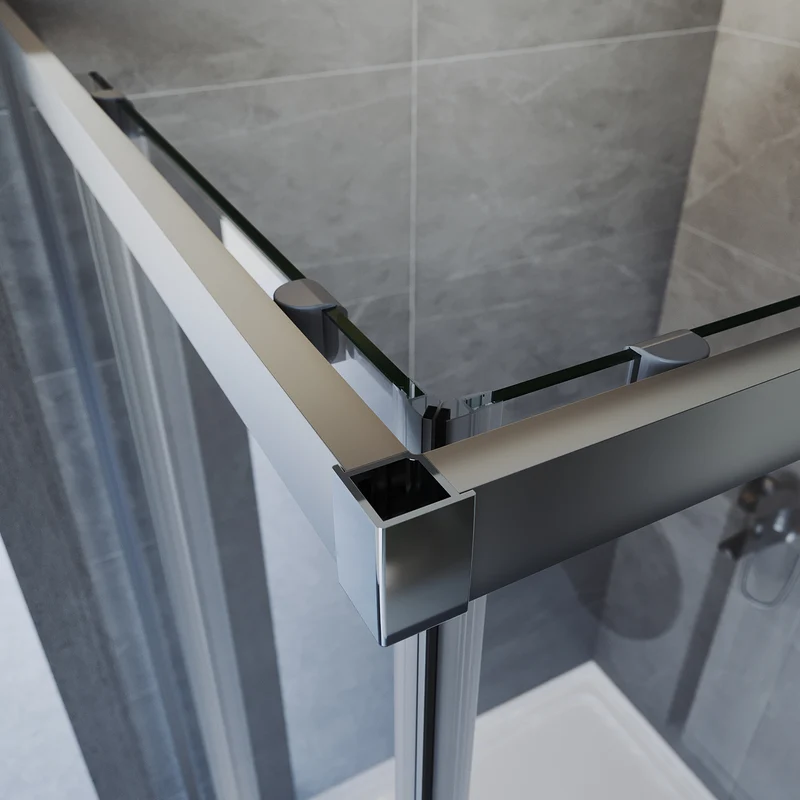 Cabine de douche, à entrée d'angle avec cadre en aluminium et verre trempé de sécurité de 6 mm