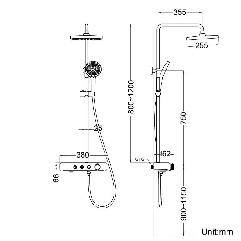 Colonne de Douche avec Thermostat à Verrouillage de Sécurité, 3 Modes et Double Tête à Bouton, Acier Inoxydable Chromé