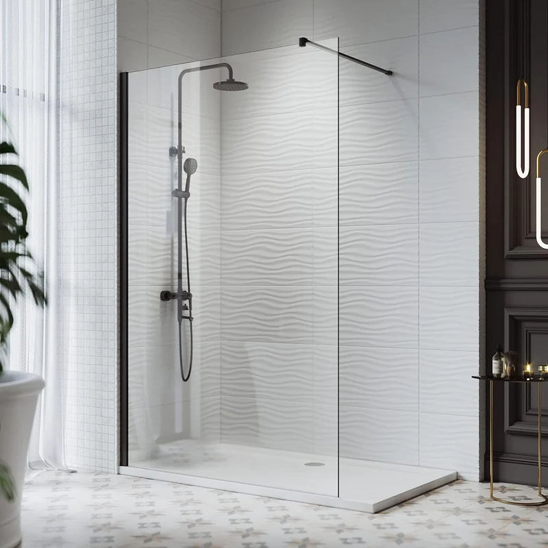 SIRHONA Paroi de douche italienne, 120x200 cm, transparent 8 mm verre nano trempé, Noir