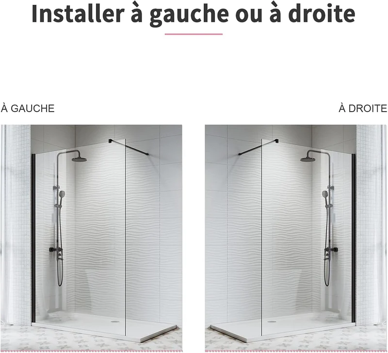 SIRHONA Paroi de douche italienne, 120x200 cm, transparent 8 mm verre nano trempé, Noir
