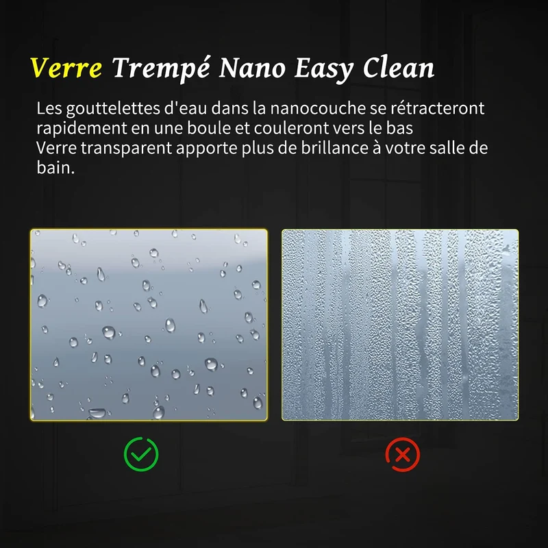 SIRHONA Paroi de douche italienne, 120x200 cm, transparent 8 mm verre nano trempé, Noir