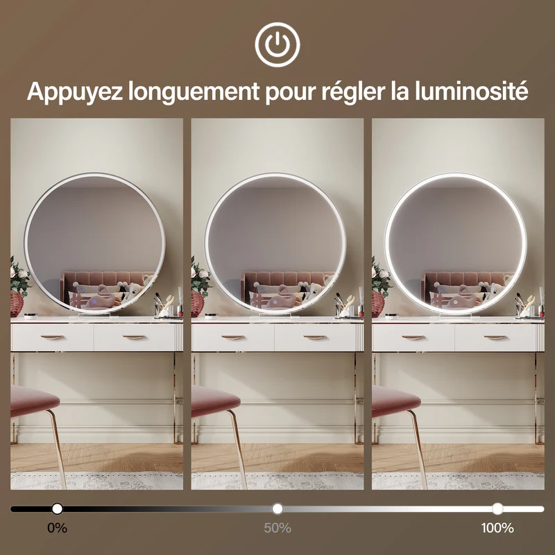 SIRHONA Miroir de maquillage LED, mural ou de table, 800 x 800 x 30mm