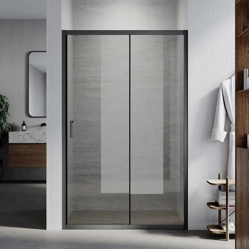 Portes de douche Paroi de douche coulissante avec cadre noir, taille 100/110/120cm hauter 185cm