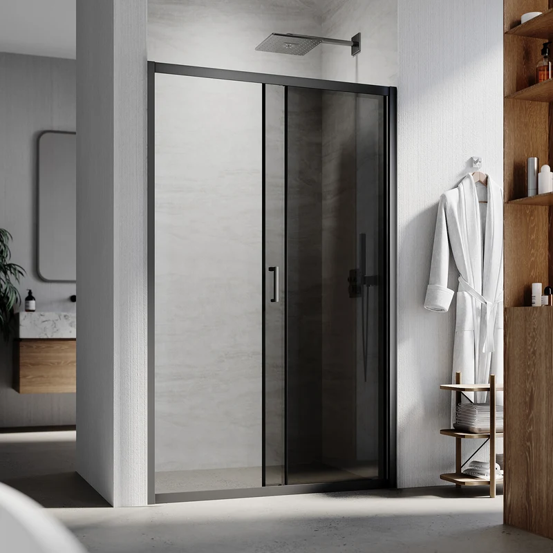 Portes de douche Paroi de douche coulissante avec cadre noir, taille 100/110/120cm hauter 185cm