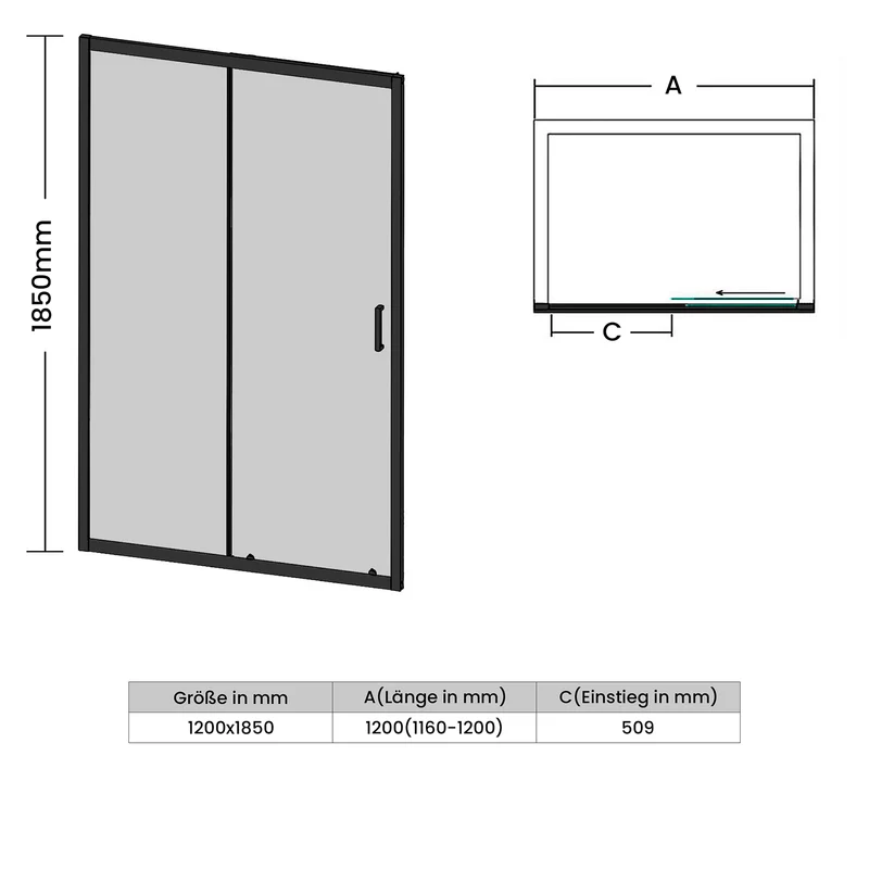 Portes de douche Paroi de douche coulissante avec cadre noir, taille 100/110/120cm hauter 185cm