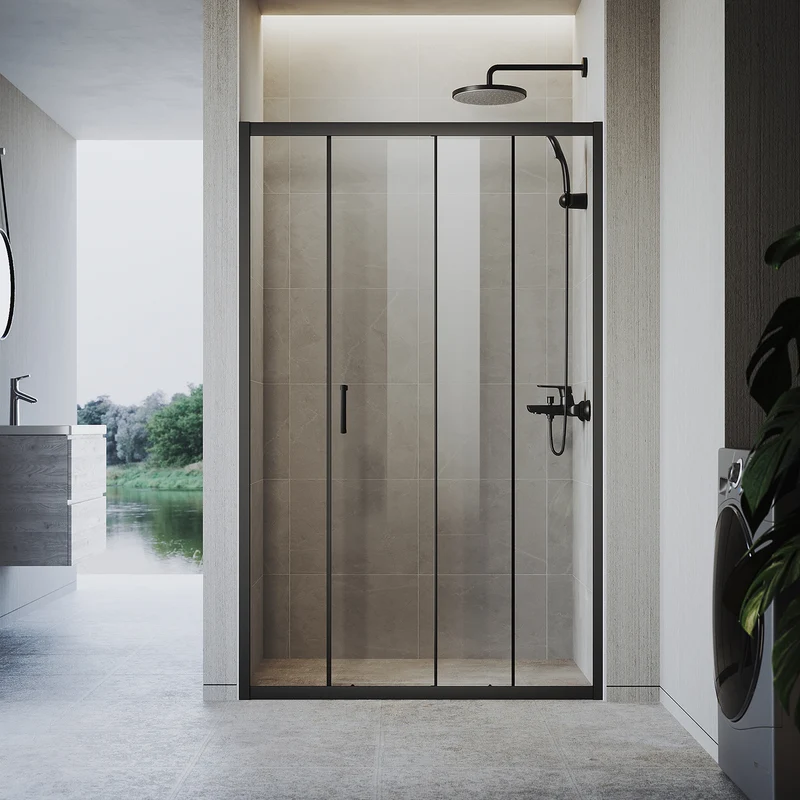 Portes de douche Porte coulissante avec cadre en aluminium, taille 100/110/120cm hauter 185cm noir
