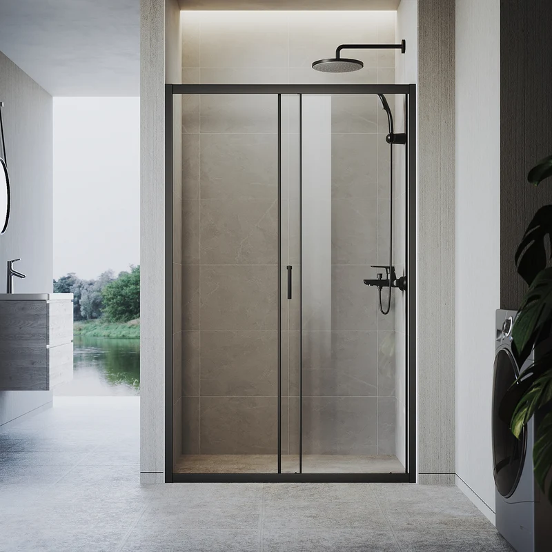 Portes de douche Porte coulissante avec cadre en aluminium, taille 100/110/120cm hauter 185cm noir