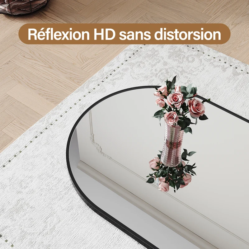 SIRHONA Miroir sur Pied, Noir voûté avec Support 1600x600x30mm