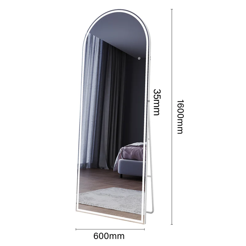 SIRHONA Miroir LED sur pied avec éclairage tricolore réglable 1600x600x35mm
