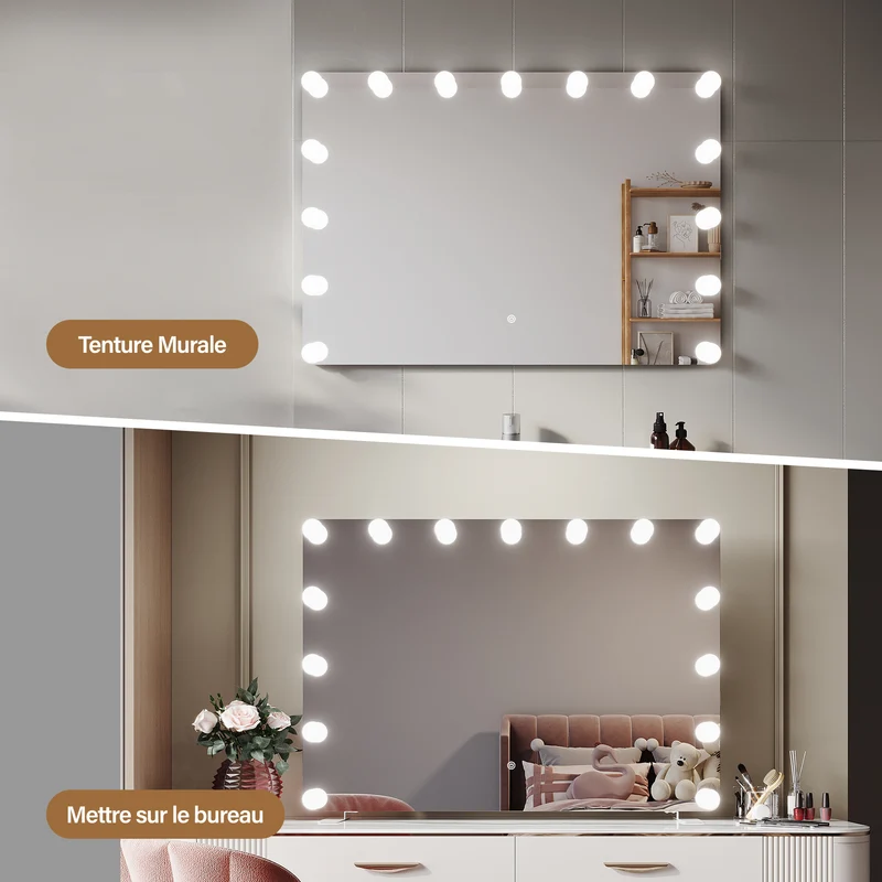 SIRHONA Miroir de maquillage LED, mural ou de table, 1000 x 700 x 35mm