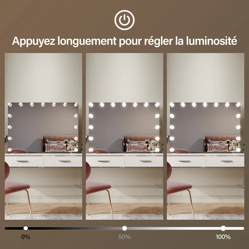 SIRHONA Miroir de maquillage LED, mural ou de table, 1000 x 700 x 35mm
