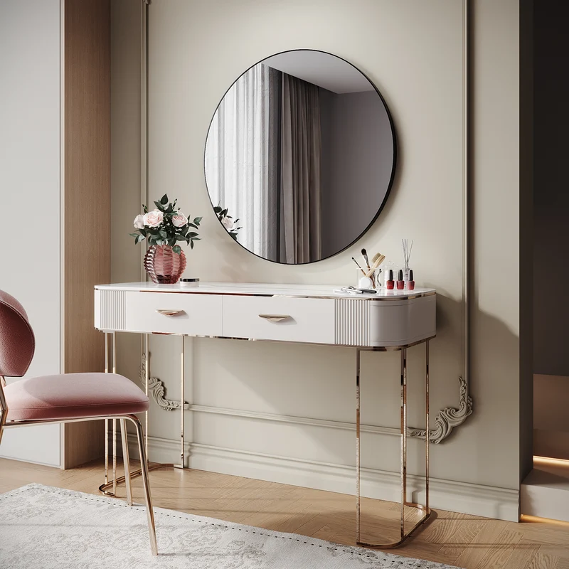 SIRHONA Miroir de maquillage avec cadre noir 800 x 800 x 35 mm, miroir rond mural