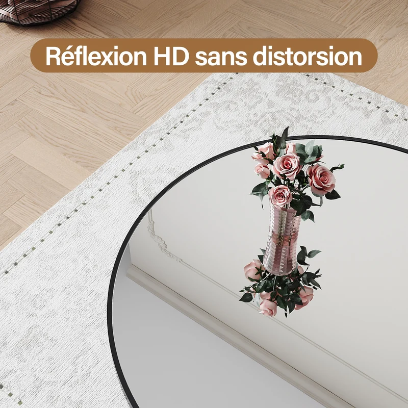 SIRHONA Miroir de maquillage avec cadre noir 800 x 800 x 35 mm, miroir rond mural