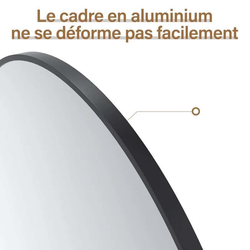 SIRHONA Miroir de maquillage avec cadre noir 800 x 800 x 35 mm, miroir rond mural