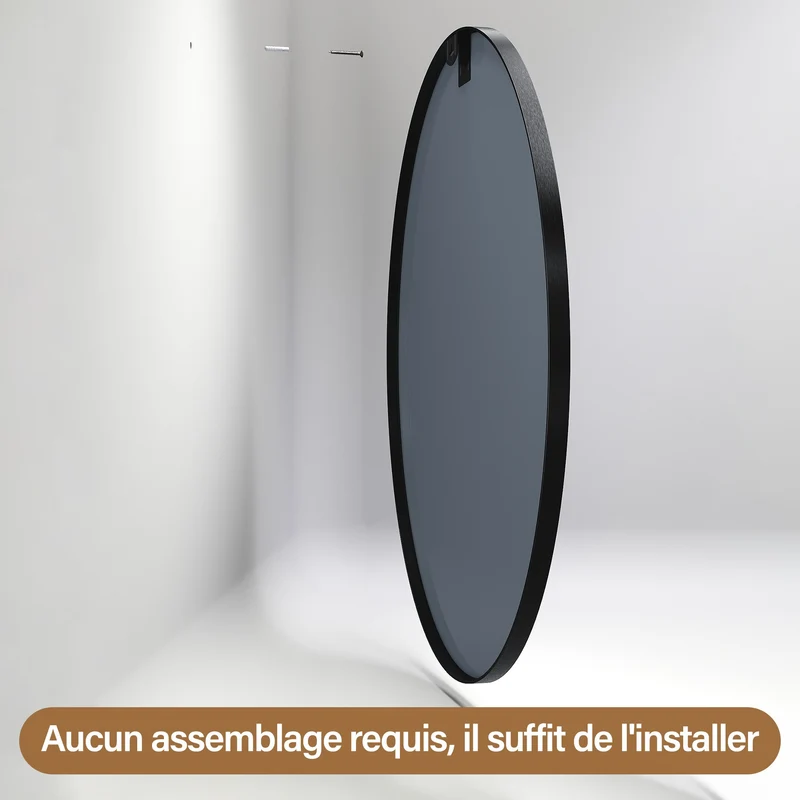 SIRHONA Miroir de maquillage avec cadre noir 800 x 800 x 35 mm, miroir rond mural