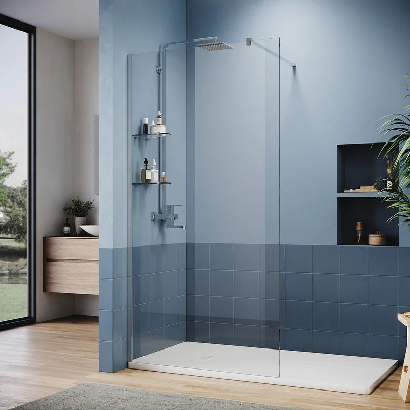 Paroi de douche italienne avec triangulaires étagères en verre de 8 mm taille 70-120cm hauter 200cm