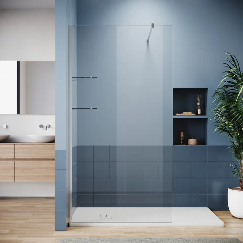 Paroi de douche italienne avec triangulaires étagères en verre de 8 mm taille 70-120cm hauter 200cm
