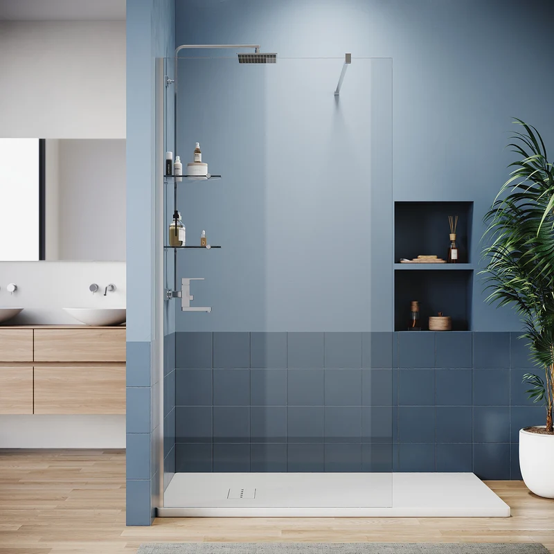 Paroi de douche italienne avec triangulaires étagères en verre de 8 mm taille 70-120cm hauter 200cm