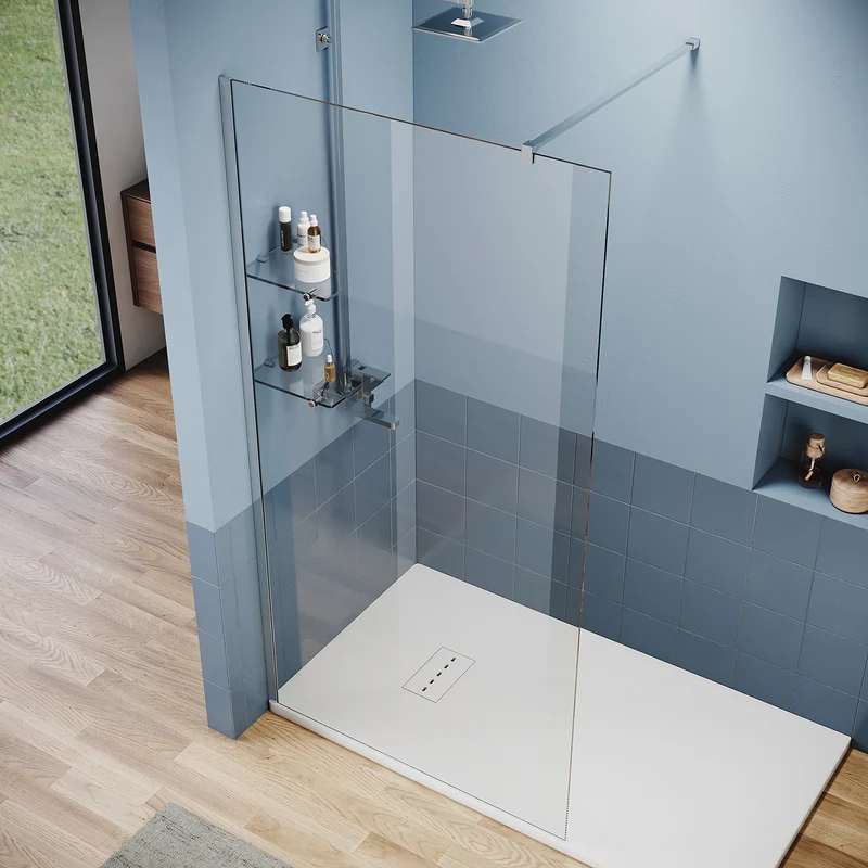 Paroi de douche italienne avec triangulaires étagères en verre de 8 mm taille 70-120cm hauter 200cm