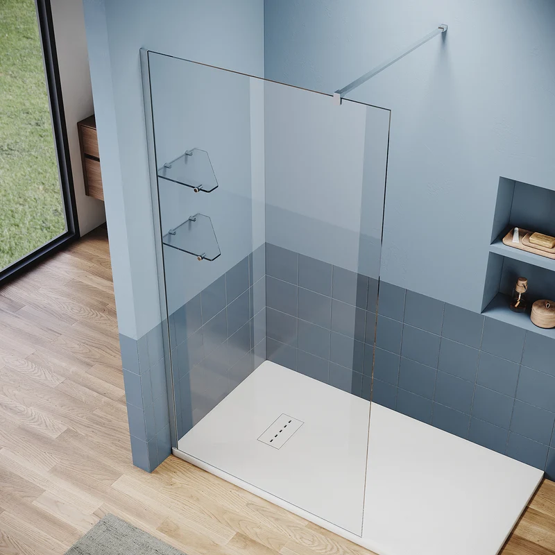 Paroi de douche italienne avec triangulaires étagères en verre de 8 mm taille 70-120cm hauter 200cm