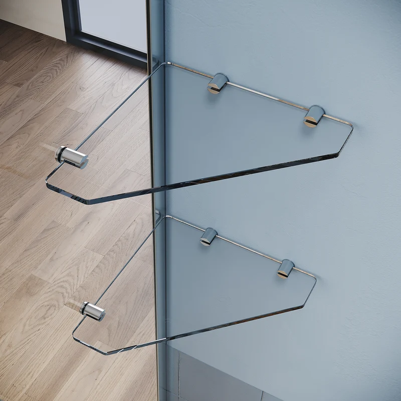 Paroi de douche italienne avec triangulaires étagères en verre de 8 mm taille 70-120cm hauter 200cm
