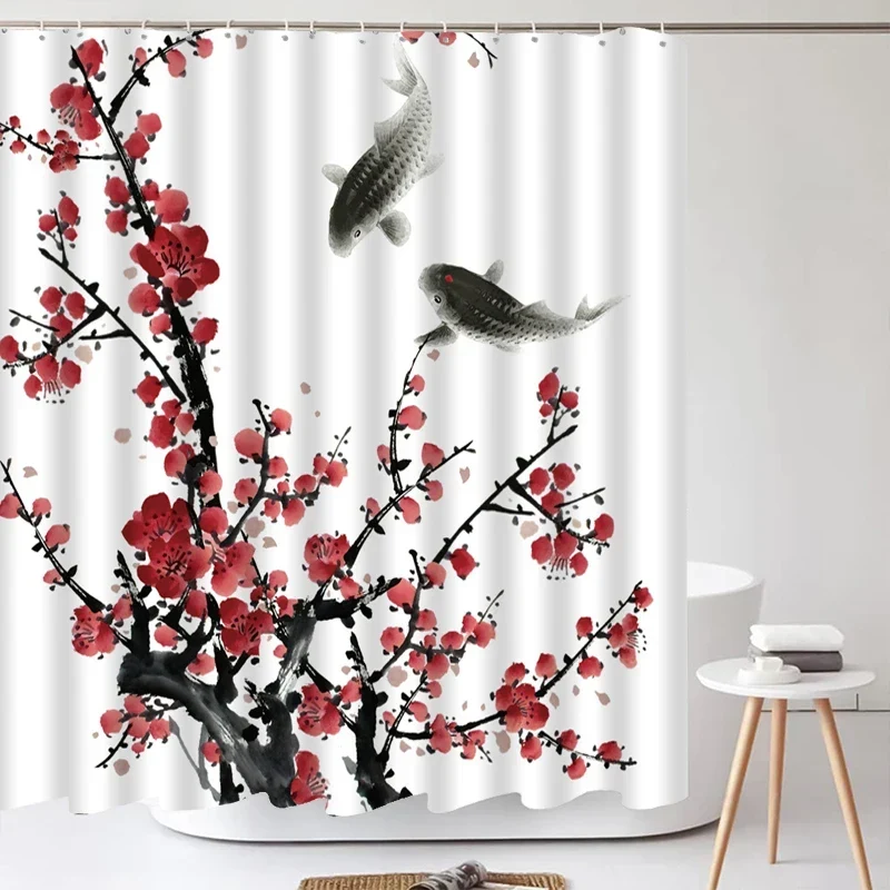 Rideau de douche cerisier et oiseaux