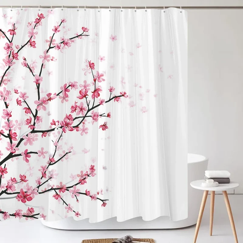 Rideau de douche branche de cerisier rose