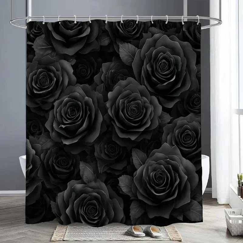 Rideau de douche roses noires