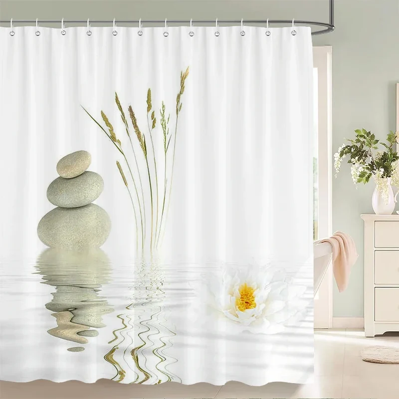 Rideau de douche galets et fleurs