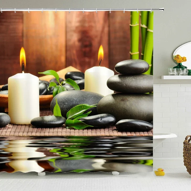 Rideau de douche bougies et galets