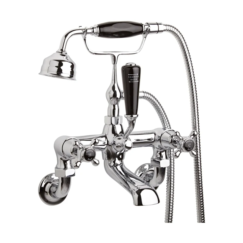 Hudson Reed Topaz Wall Mounted Bath Shower Mixer Trad Chrome Brass 320x350x155mm - BC404DXWM