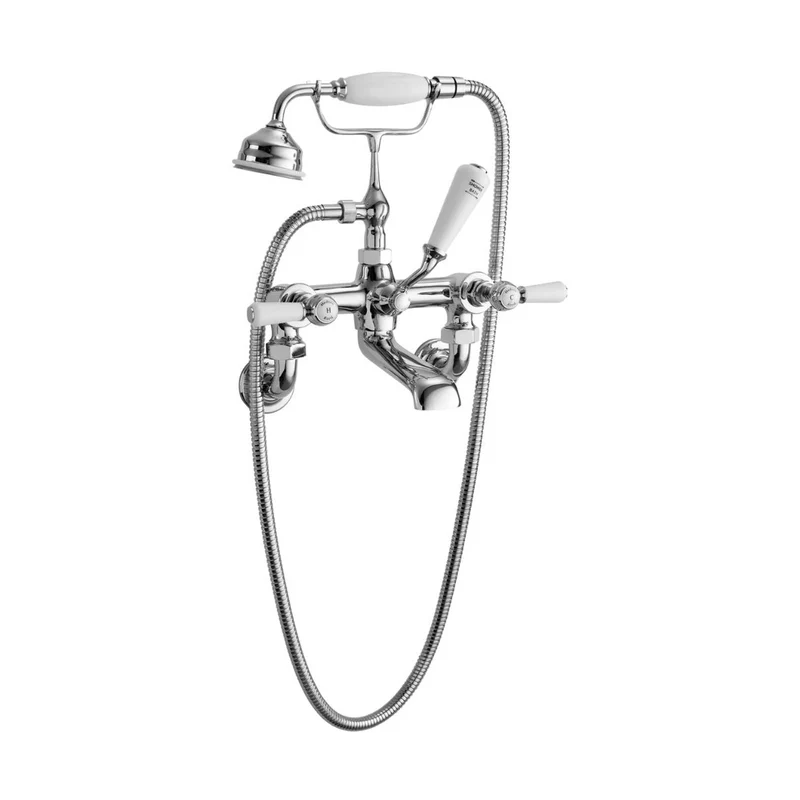Hudson Reed Topaz Wall Mounted Bath Shower Mixer Trad Chrome Brass 320x350x155mm - BC304HLWM