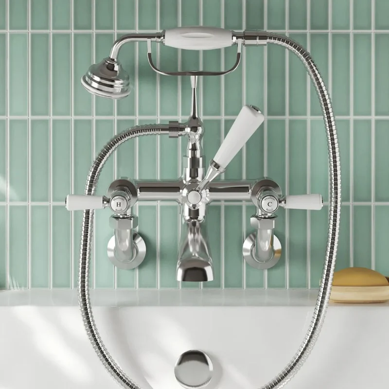 Hudson Reed Topaz Wall Mounted Bath Shower Mixer Trad Chrome Brass 320x350x155mm - BC304HLWM