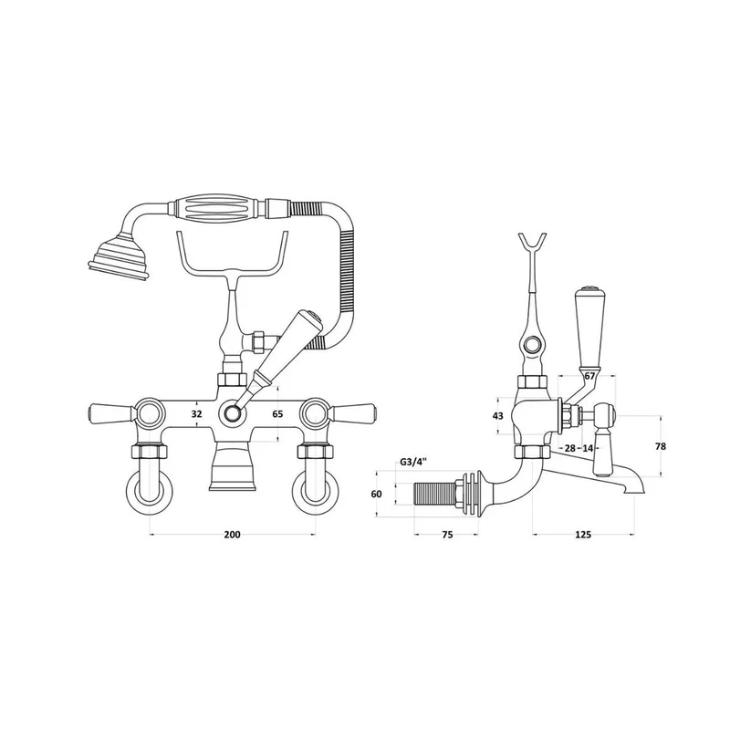 Hudson Reed Topaz Wall Mounted Bath Shower Mixer Trad Chrome Brass 320x350x155mm - BC304HLWM