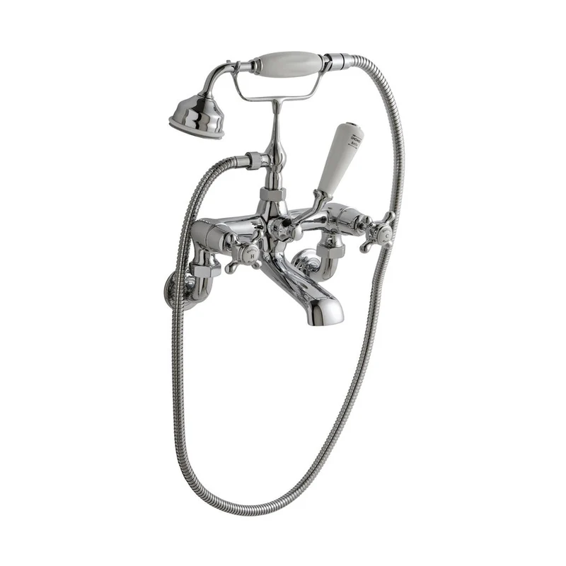 Hudson Reed Topaz Wall Mounted Bath Shower Mixer Trad Chrome Brass 320x350x155mm - BC304DXWM