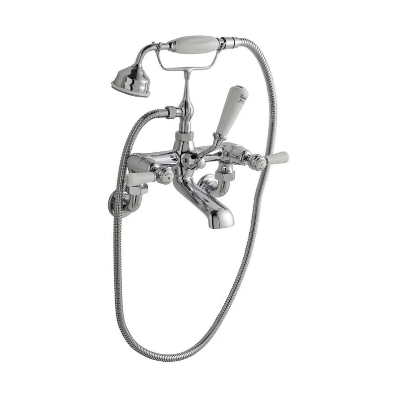 Hudson Reed Topaz Wall Mounted Bath Shower Mixer Trad Chrome Brass 320x350x155mm - BC304DLWM