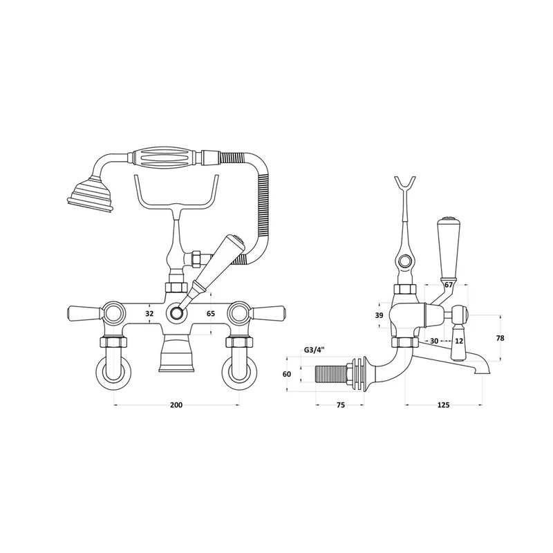 Hudson Reed Topaz Wall Mounted Bath Shower Mixer Trad Chrome Brass 320x350x155mm - BC304DLWM