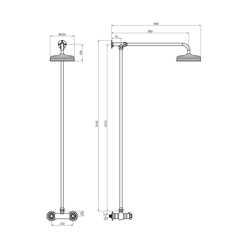 Hudson Reed Bar Mixer Shower Sets Trad Thermostatic Shower Valve & Kit Brushed Brass Brass 1045x200x689mm