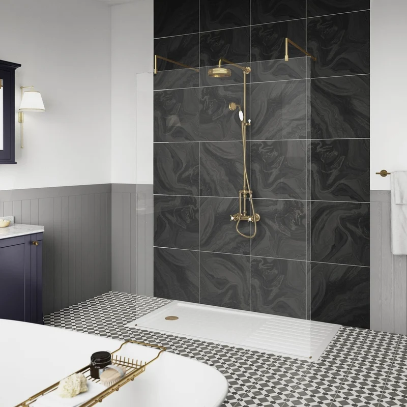 Hudson Reed Bar Mixer Shower Sets Trad Thermostatic Shower Valve & Kit Brushed Brass Brass 1245x200x689mm