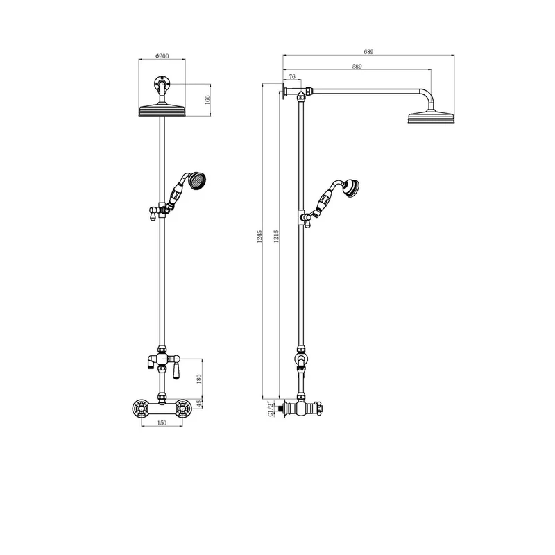 Hudson Reed Bar Mixer Shower Sets Trad Thermostatic Shower Valve & Kit Brushed Brass Brass 1245x200x689mm