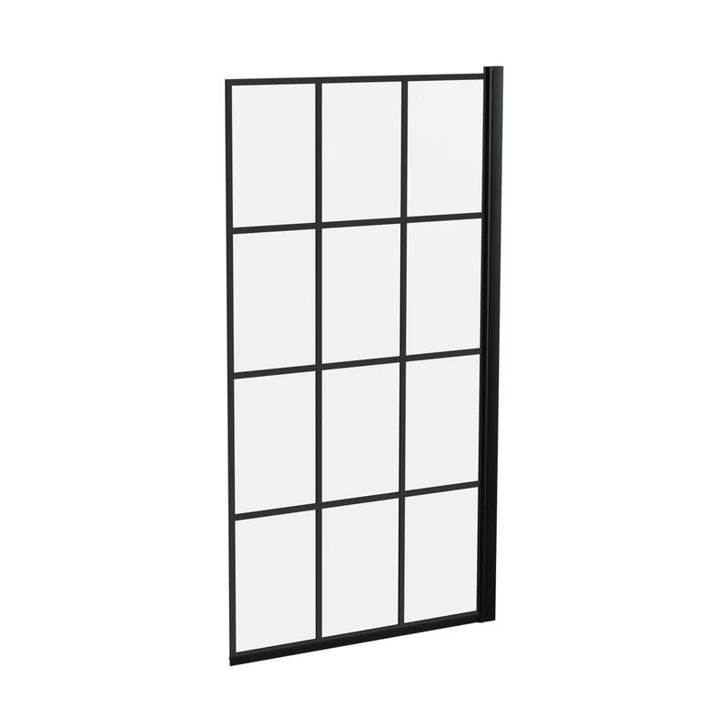 Hudson Reed Bath Screens Square Black Framed Bath Screen Contemp Matt Black Aluminium 1430x790x38mm