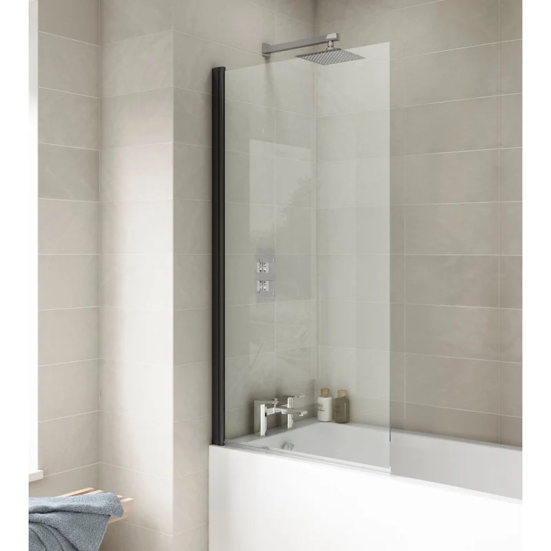 Hudson Reed Bath Screens Square Bath Screen Trad Matt Black Aluminium 1430x790x24mm