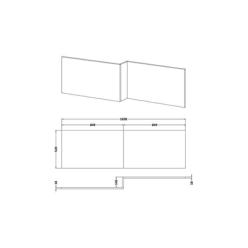 Hudson Reed Fusion 1700mm Shower Bath Front Panel Contemp Anthracite Woodgrain MFC Textured Woodgrain 520x1698x163mm
