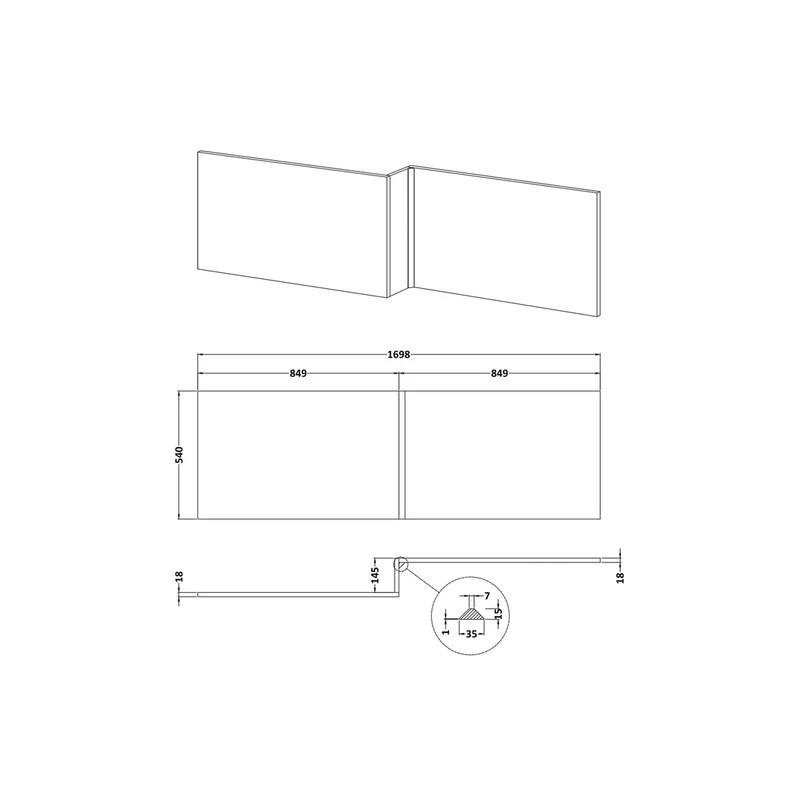 Hudson Reed Fusion 1700mm Shower Bath Front Panel Contemp Gloss White MDF Painted Gloss 540x1698x163mm