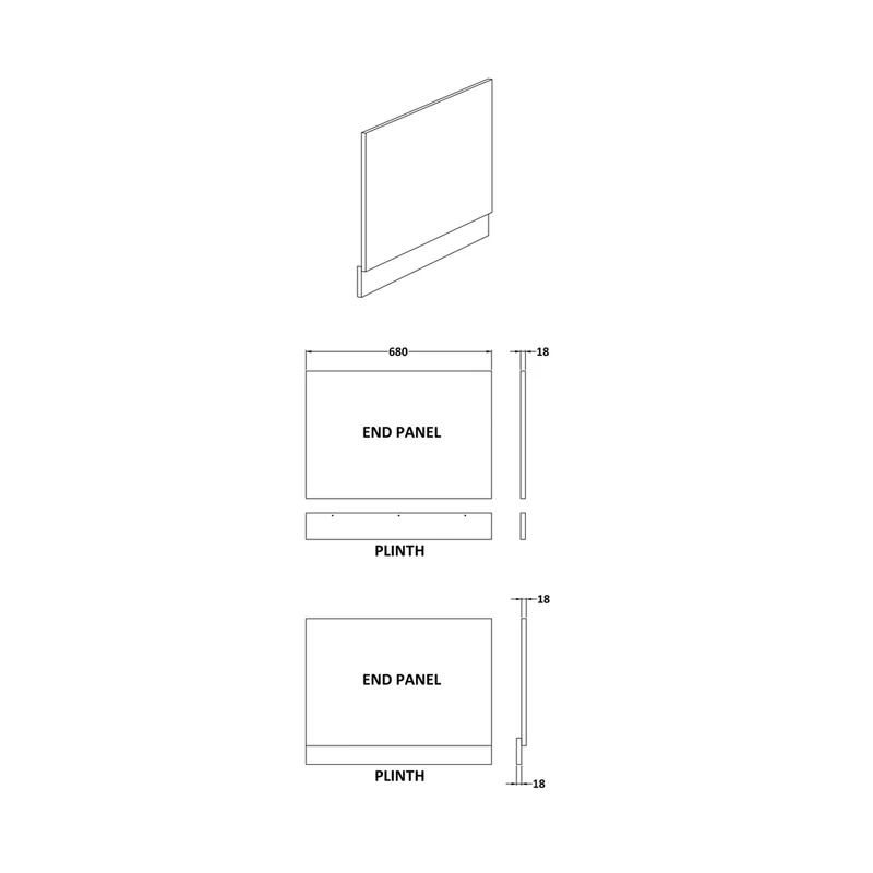 Hudson Reed Fusion 700mm Bath End Panel & Plinth Contemp Gloss White MDF Painted Gloss 560x680x36mm